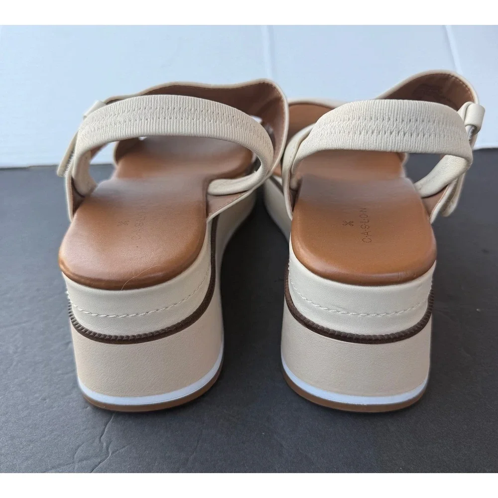 NWOT‎ Caslon Briana Slingback Cream Leather Platform Wide Strap Sandals Sz 11M